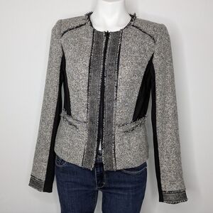 WHBM black tan zip up professional blazer jacket 6